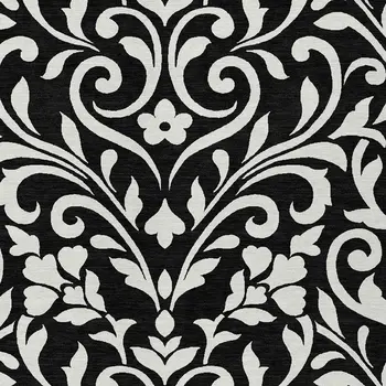 10' X 14' Black And Ivory Floral Washable Indoor Outdoor Area Rug