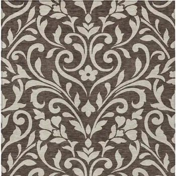 8' X 10' Chocolate And Ivory Floral Washable Indoor Outdoor Area Rug