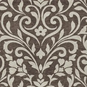 8' X 10' Chocolate And Ivory Floral Washable Indoor Outdoor Area Rug
