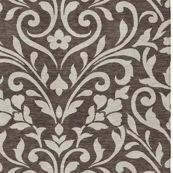 9' X 12' Chocolate And Ivory Floral Washable Indoor Outdoor Area Rug