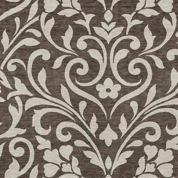 10' X 14' Chocolate And Ivory Floral Washable Indoor Outdoor Area Rug