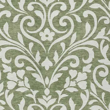 5' X 8' Fern Green And Ivory Floral Washable Indoor Outdoor Area Rug