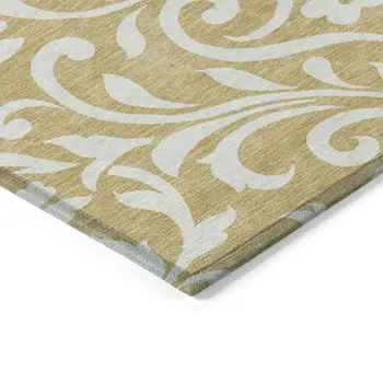 5' X 8' Gold And Beige Floral Washable Indoor Outdoor Area Rug