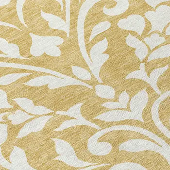 8' Gold And Beige Round Floral Washable Indoor Outdoor Area Rug