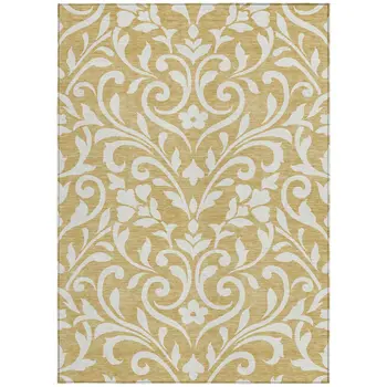 8' X 10' Gold And Beige Floral Washable Indoor Outdoor Area Rug