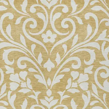 9' X 12' Gold And Beige Floral Washable Indoor Outdoor Area Rug