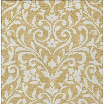 10' X 14' Gold And Beige Floral Washable Indoor Outdoor Area Rug