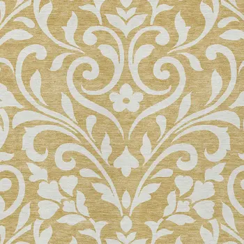 10' X 14' Gold And Beige Floral Washable Indoor Outdoor Area Rug