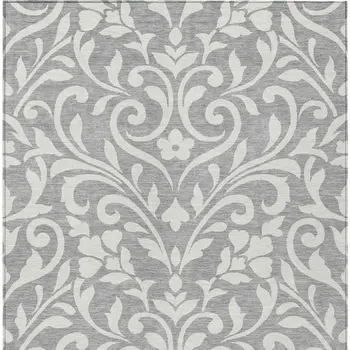 3' X 5' Gray And Ivory Floral Washable Indoor Outdoor Area Rug