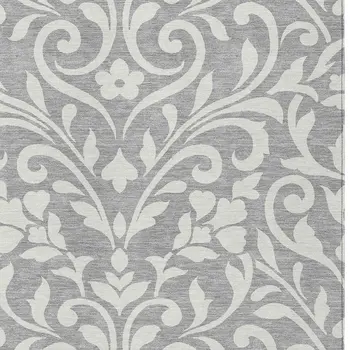 8' X 10' Gray And Ivory Floral Washable Indoor Outdoor Area Rug