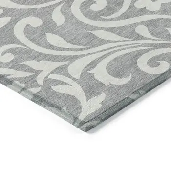10' X 14' Gray And Ivory Floral Washable Indoor Outdoor Area Rug