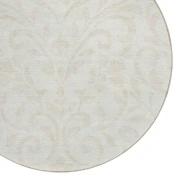 8' Ivory And Beige Round Floral Washable Indoor Outdoor Area Rug