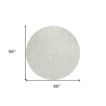 8' Ivory And Beige Round Floral Washable Indoor Outdoor Area Rug