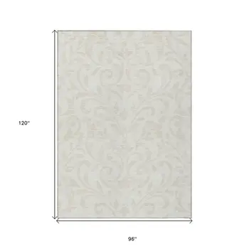 8' X 10' Ivory And Beige Floral Washable Indoor Outdoor Area Rug