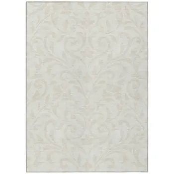 8' X 10' Ivory And Beige Floral Washable Indoor Outdoor Area Rug