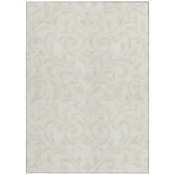 9' X 12' Ivory And Beige Floral Washable Indoor Outdoor Area Rug