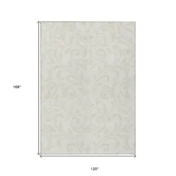 10' X 14' Ivory And Beige Floral Washable Indoor Outdoor Area Rug