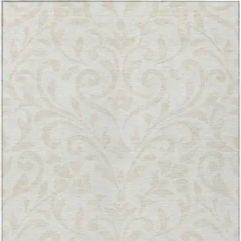 10' X 14' Ivory And Beige Floral Washable Indoor Outdoor Area Rug
