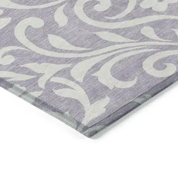 3' X 5' Lavender And Ivory Floral Washable Indoor Outdoor Area Rug