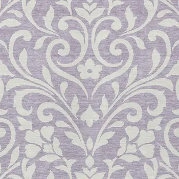 3' X 5' Lavender And Ivory Floral Washable Indoor Outdoor Area Rug