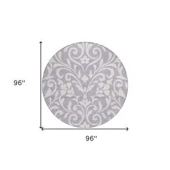 8' Lavender And Ivory Round Floral Washable Indoor Outdoor Area Rug