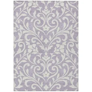 8' X 10' Lavender And Ivory Floral Washable Indoor Outdoor Area Rug