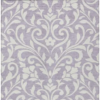 9' X 12' Lavender And Ivory Floral Washable Indoor Outdoor Area Rug