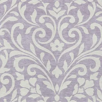 9' X 12' Lavender And Ivory Floral Washable Indoor Outdoor Area Rug