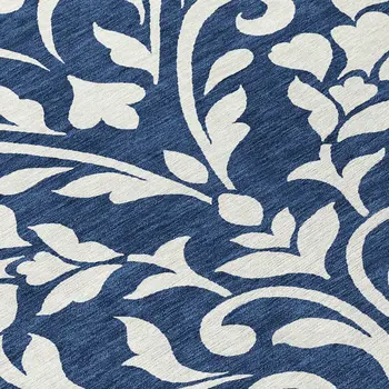 8' Navy Blue And Ivory Round Floral Washable Indoor Outdoor Area Rug