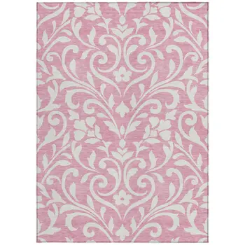 3' X 5' Pink And Ivory Floral Washable Indoor Outdoor Area Rug