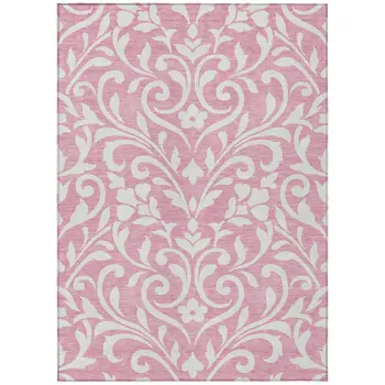3' X 5' Pink And Ivory Floral Washable Indoor Outdoor Area Rug