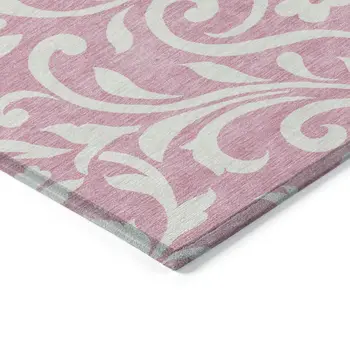 3' X 5' Pink And Ivory Floral Washable Indoor Outdoor Area Rug