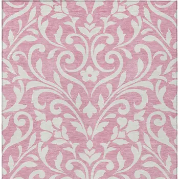 3' X 5' Pink And Ivory Floral Washable Indoor Outdoor Area Rug