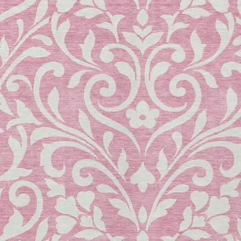9' X 12' Pink And Ivory Floral Washable Indoor Outdoor Area Rug