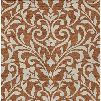3' X 5' Brown And Beige Floral Washable Indoor Outdoor Area Rug