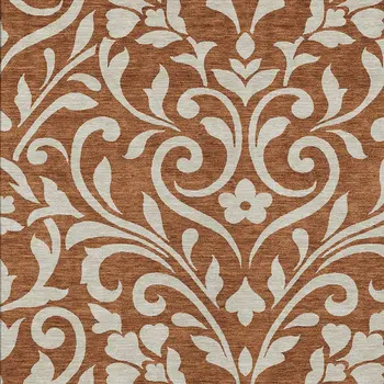 5' X 8' Brown And Beige Floral Washable Indoor Outdoor Area Rug