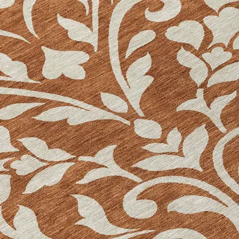 8' Brown And Beige Round Floral Washable Indoor Outdoor Area Rug