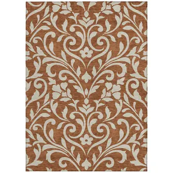 8' X 10' Brown And Beige Floral Washable Indoor Outdoor Area Rug