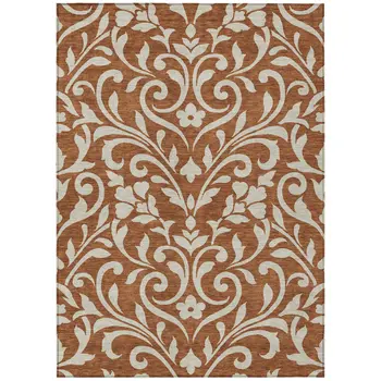 8' X 10' Brown And Beige Floral Washable Indoor Outdoor Area Rug