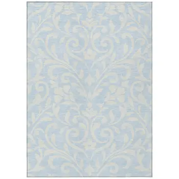 3' X 5' Sky Blue And Ivory Floral Washable Indoor Outdoor Area Rug