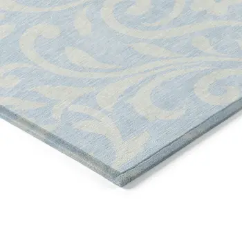 3' X 5' Sky Blue And Ivory Floral Washable Indoor Outdoor Area Rug