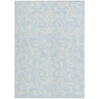 3' X 5' Sky Blue And Ivory Floral Washable Indoor Outdoor Area Rug