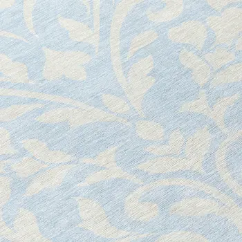 8' Sky Blue And Ivory Round Floral Washable Indoor Outdoor Area Rug