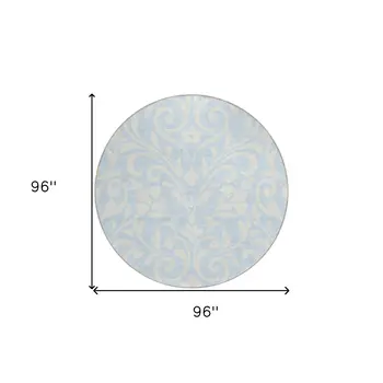 8' Sky Blue And Ivory Round Floral Washable Indoor Outdoor Area Rug