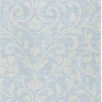 8' X 10' Sky Blue And Ivory Floral Washable Indoor Outdoor Area Rug