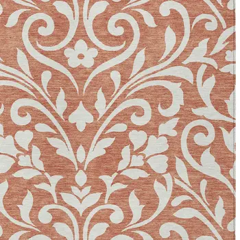 3' X 5' Salmon And Ivory Floral Washable Indoor Outdoor Area Rug