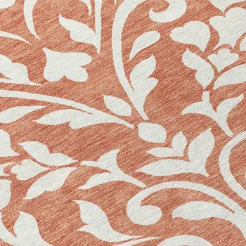 8' Salmon And Ivory Round Floral Washable Indoor Outdoor Area Rug