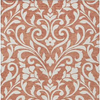 8' X 10' Salmon And Ivory Floral Washable Indoor Outdoor Area Rug
