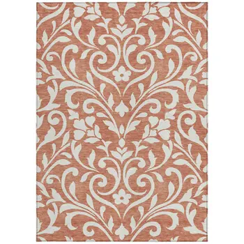 9' X 12' Salmon And Ivory Floral Washable Indoor Outdoor Area Rug