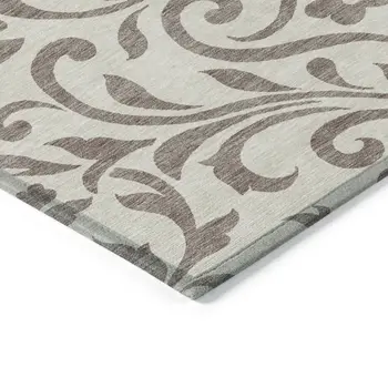 9' X 12' Taupe Floral Washable Indoor Outdoor Area Rug